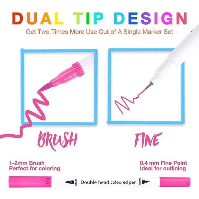 

36/60/80/100/120 Spidol Warna Set Spidol Brush Pen 2 Tips Spidol Set Marker Drawing Pen Stationery
