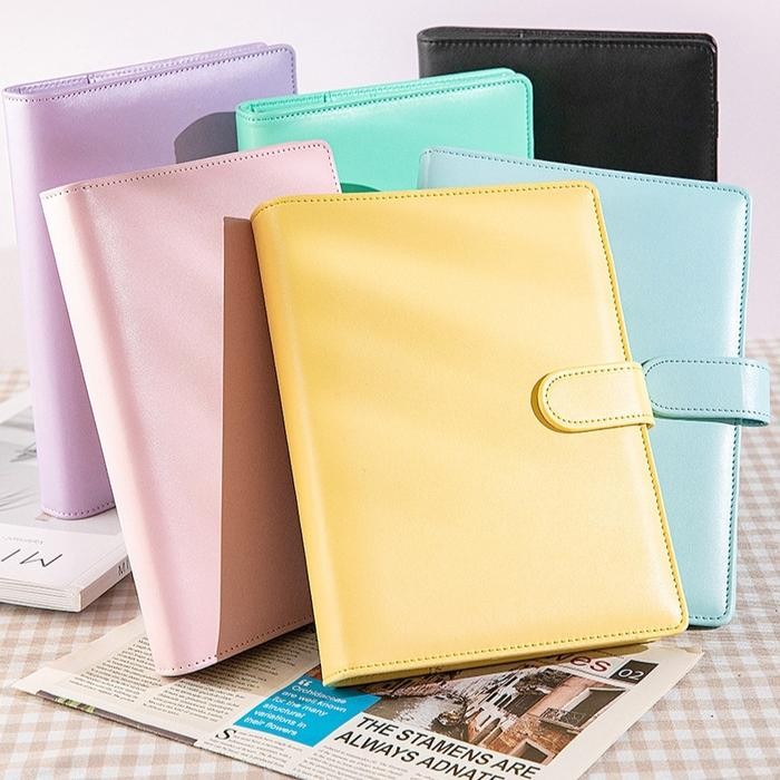 

TERMURAH Binder A5 kulit sintetis 6 ring binder keuangan tabungan warna macaron pengunci magnet