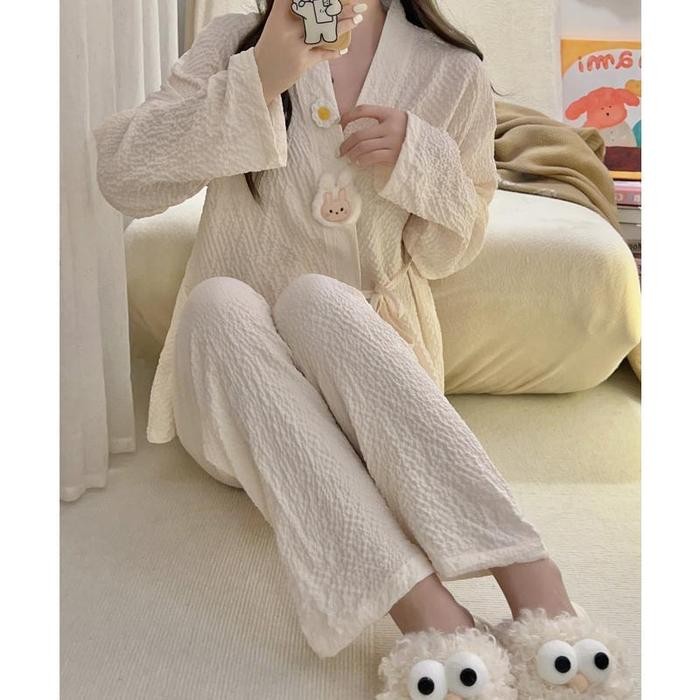 Piyama Baju Tidur Wanita Bs-5027 Lengan Panjang Celana Panjang Kimono Jepang Katun Sleepwear Baju