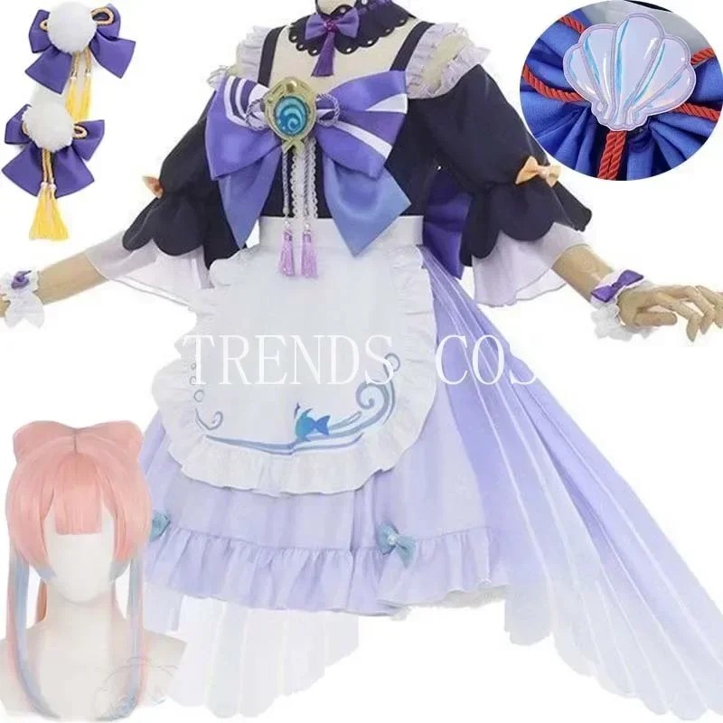 Sangonomiya Kokomi Maid Doujin Dress Cosplay Costume Lovely Cafe Maid Dress Girls Gift Kokomi Outfit