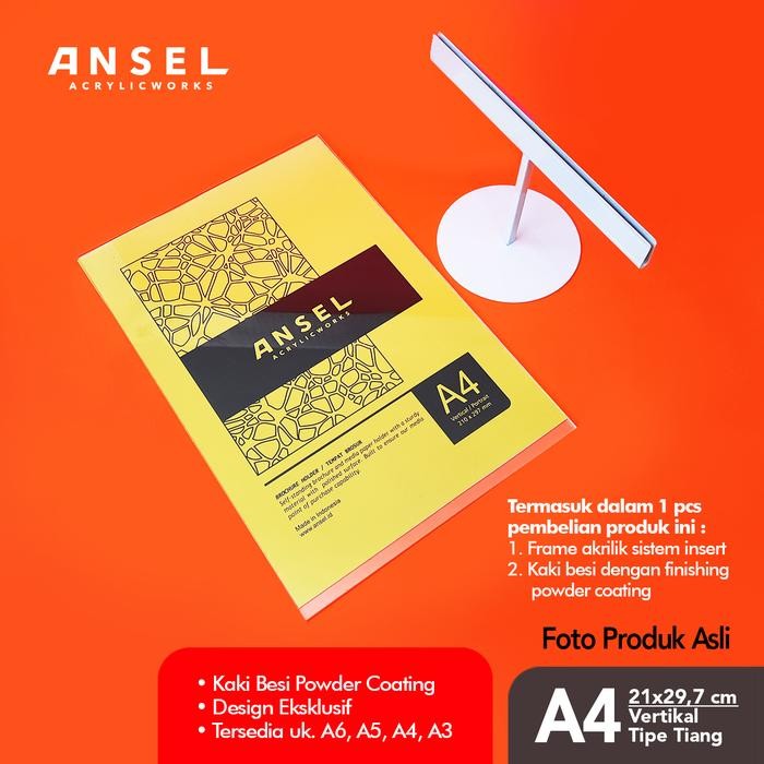 

Ansel Tent Card Akrilik Kaki Besi /Tiang A4 Vertikal 21X29,7Cm /Brosur