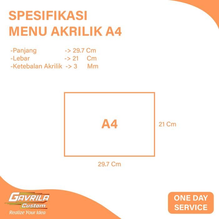 

Custom Menu Akrilik Tebal 3 Mm Ukuran A4 Print Uv Murah