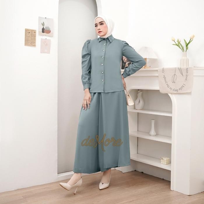 [Demore] - 2In1 Cherra Setelan Celana Kulot Panjang Baju Kondangan Formal Wanita Muslim Elegan