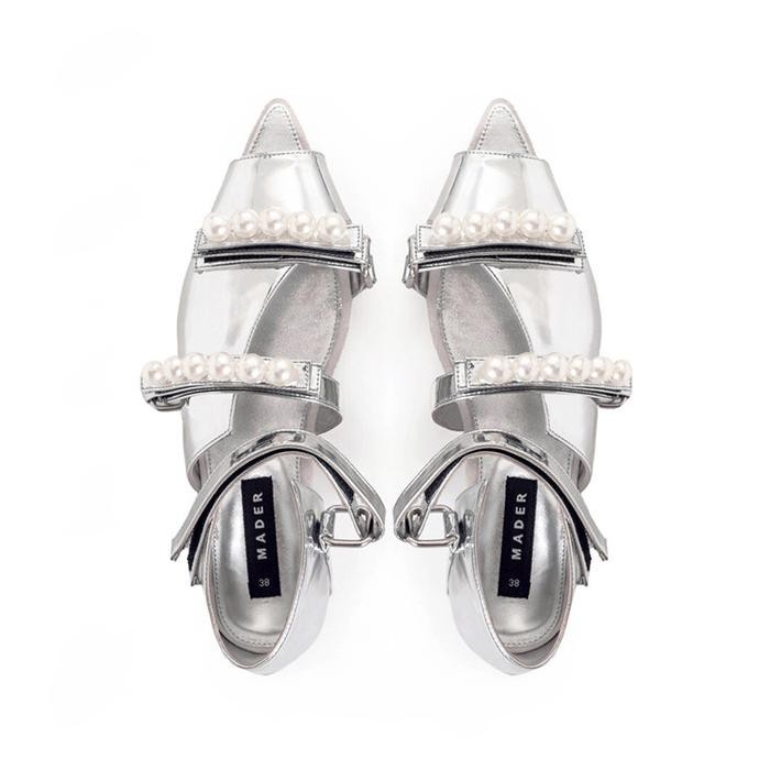 5YU1 Mader Boba Pearl Open Toe Shoes - Silver