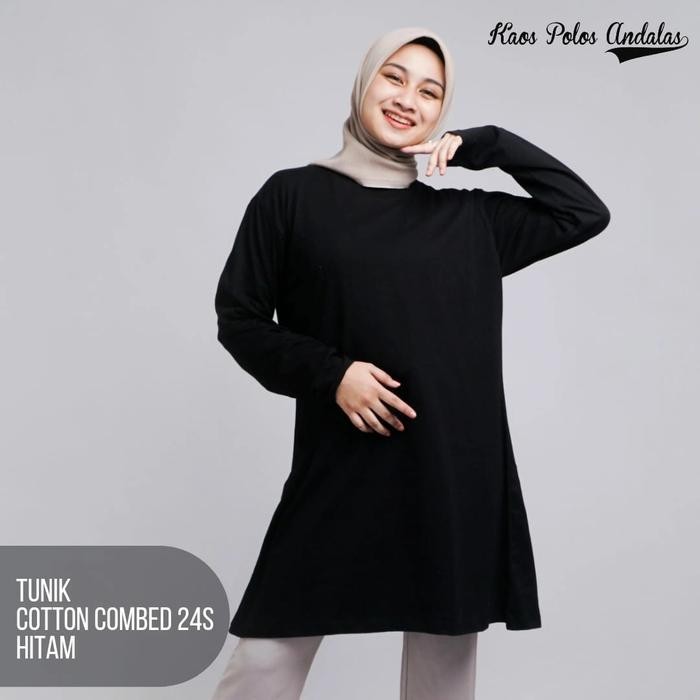 87Q5 Kaos Polos Tunik Untuk Muslimah Bahan Katun Combed 24S Warna Hitam