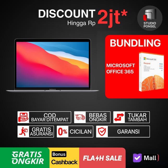 B2AG Apple Macbook Air 2020 M1 Chip 13-Inch 8/256Gb Space Grey Garansi Resmi