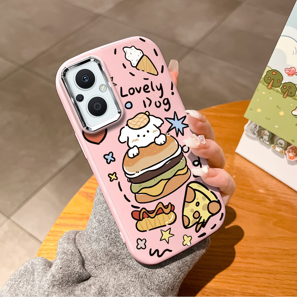 Softcase Phone Case For OPPO Reno 7Z 8Z F21 Pro 5G Fashion Imut Hamburger Kentang Goreng Puppy Kecen