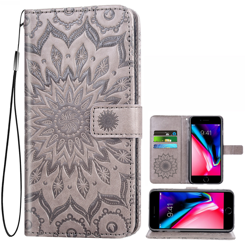 Sunflower embossed leather phone case with lanyard wrist For HTC U11 HTC U12 Plus HTC 10 Credit card