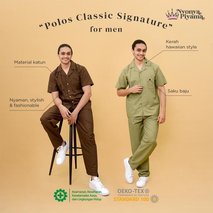 Nyonya Piyama Katun Piyama Celana Panjang Pria - Polos Classic