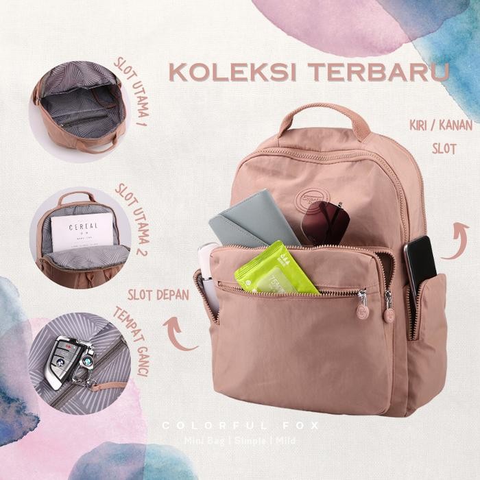 Tas Ransel Wanita Korean Style Backpack Anti Air Colorful Fox 0459-1