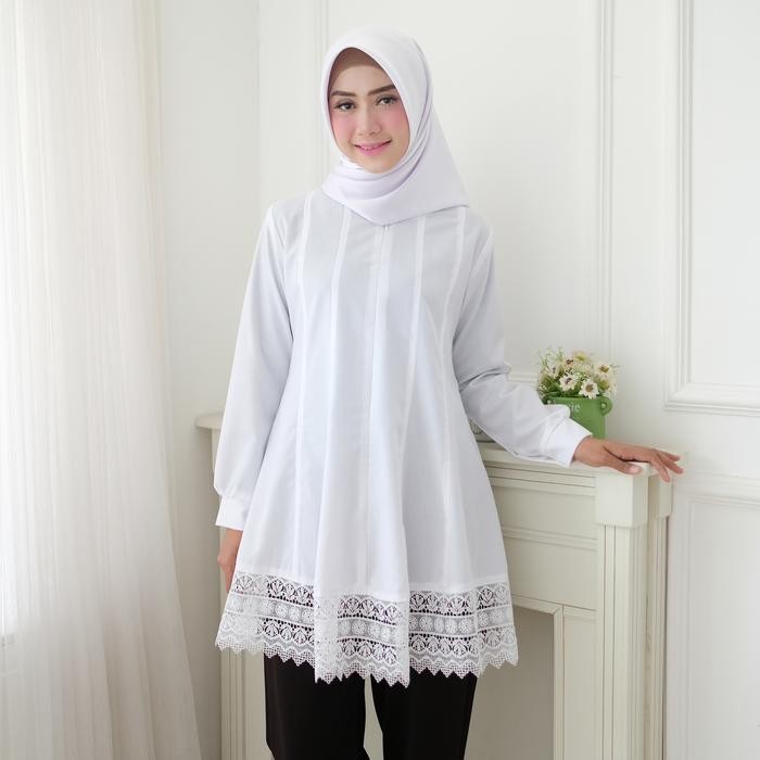 Blouse Atasan Tunik Putih Wanita Seragam Pns Guru