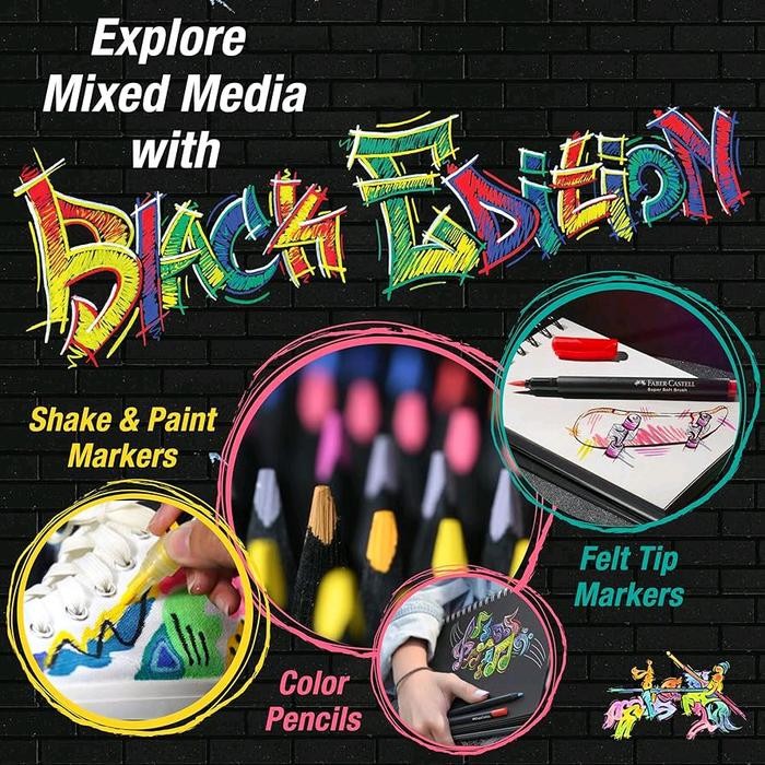 

FABER CASTELL SHAKE AND PAINT ACRYLIC CLASSIC METALLIC COLOR BLACK EDITION MARKER PEN SPIDOL CAT