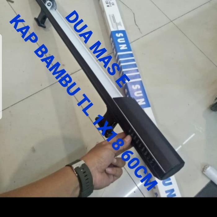 Murah Kap Lampu Tl Bambu 1X18 Watt Segi 8 Sun - Hitam - Putih