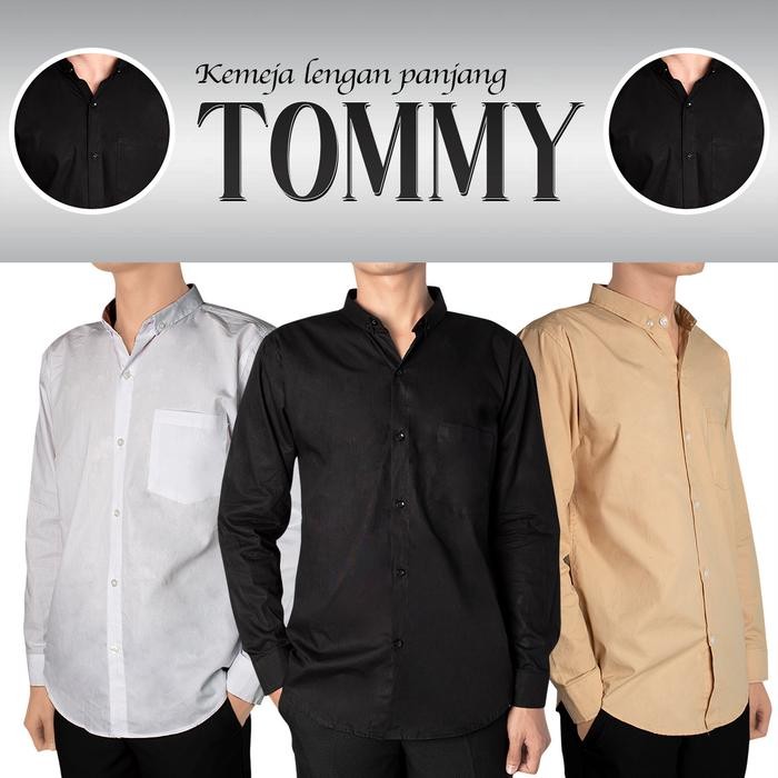 FortKlass kemeja Polos TOMMY Pria Lengan Panjang Kemeja Cowok Formal Kemeja Kantor Kemeja Kasual *