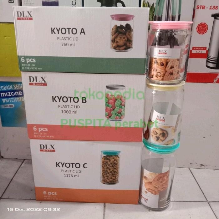 Grosir Toples Kue/Toples Kaca/Toples Dlx Kyoto-A-B-C 760Ml-1000Ml-1175Ml Isi6 Termurah