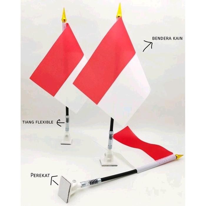 Set Bendera Tiang Tempel Dengan Perekat Bendera Mobil Aksesoris Hiasan Dekorasi Bendera Merah Putih