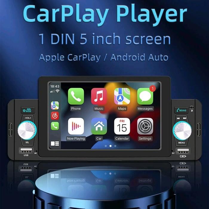 TAPE MOBIL SINGLE DIN LAYAR 5 INCH ANDROID AUTO CARPLAY BLUETOOTH