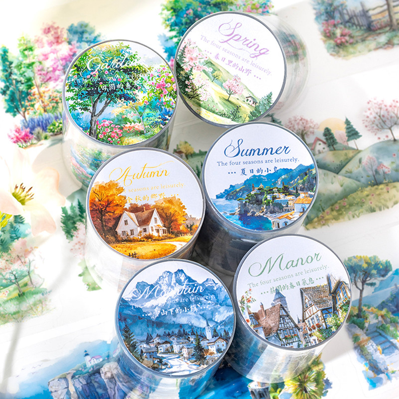 

2Style 3Rolls/bag Four Seasons Landscape Theme PET Die-cut Tape DIY Handbook Scrapbook