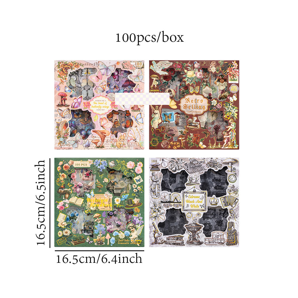 

4 Style 100 Pcs/ Pack PET Stickers For Children'S Journal Materials Creative DIY Dairy