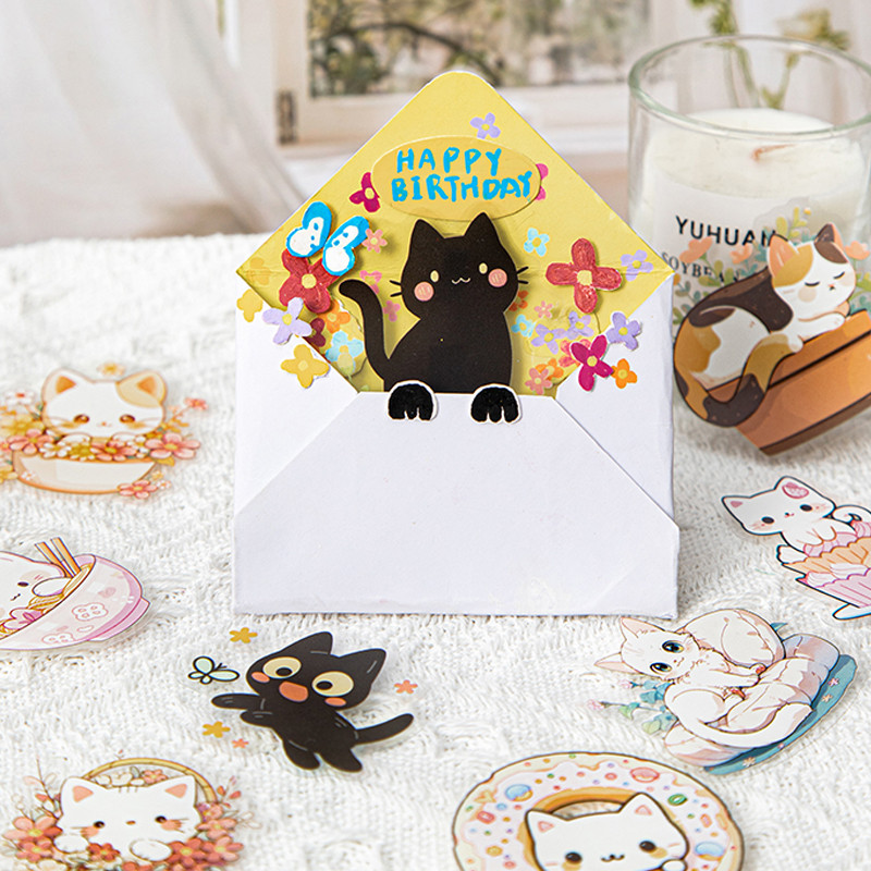 

40Pcs/bag Meow Fun Land Series Cute Cat Themed PET Stickers Handbook Material Stickers DIY