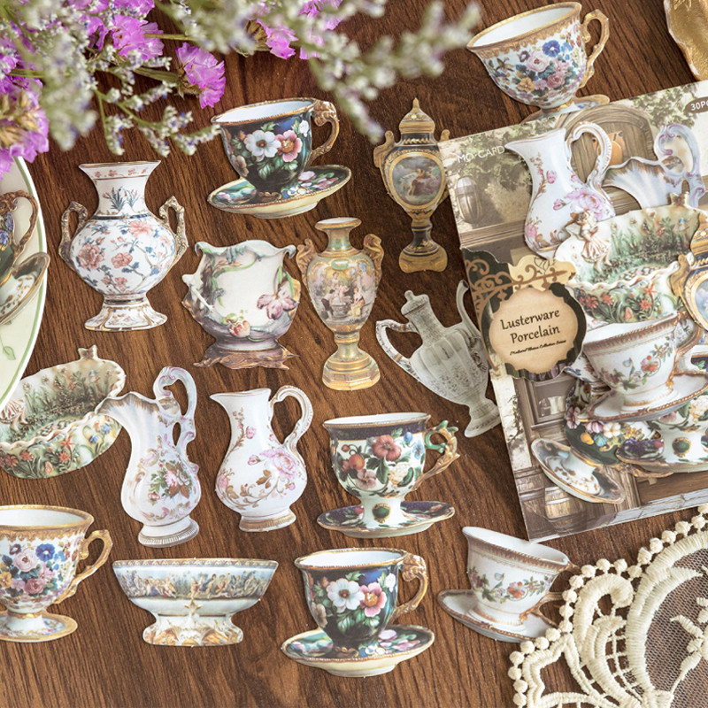 

90pcs/bag white kraft paper hollow hard card stickers antique collection museum series DIY