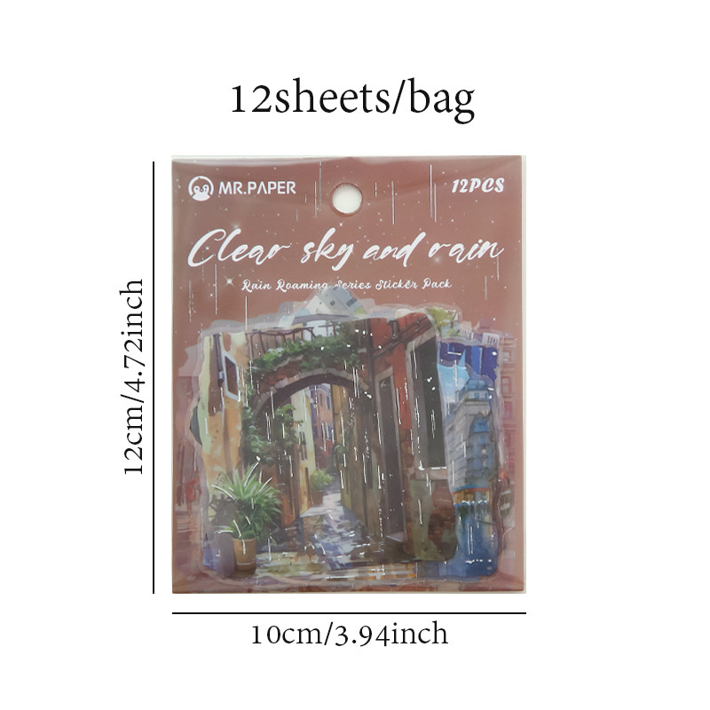 

36Pcs/bag Walking in the Rain Series Large Sticker Bag Scrapbooking Handbook Stickers DIY Gift