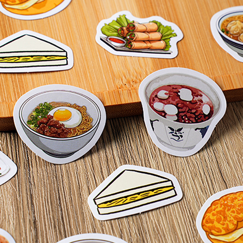 

46sheets/Box Food Box Stickers Hong Kong Style Tea Restaurants Bread Handbooks Mobile Phone Cases