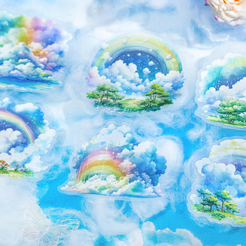 

6Style 12Pcs/bag Rainbow Theme Landscaping Glitter Sand PET Stickers Creative Decoration