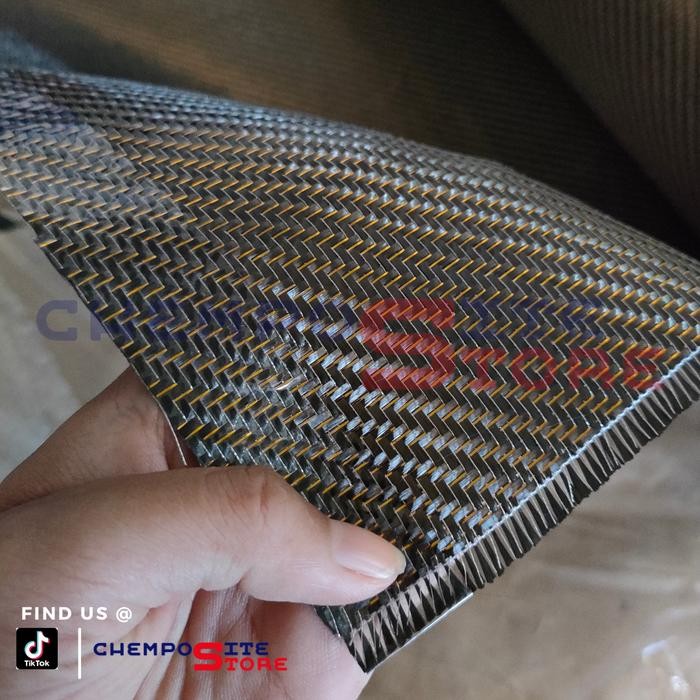 Serat Carbon Fiber Kevlar Gold Reflective Metalic Twill 200Gsm L 1M
