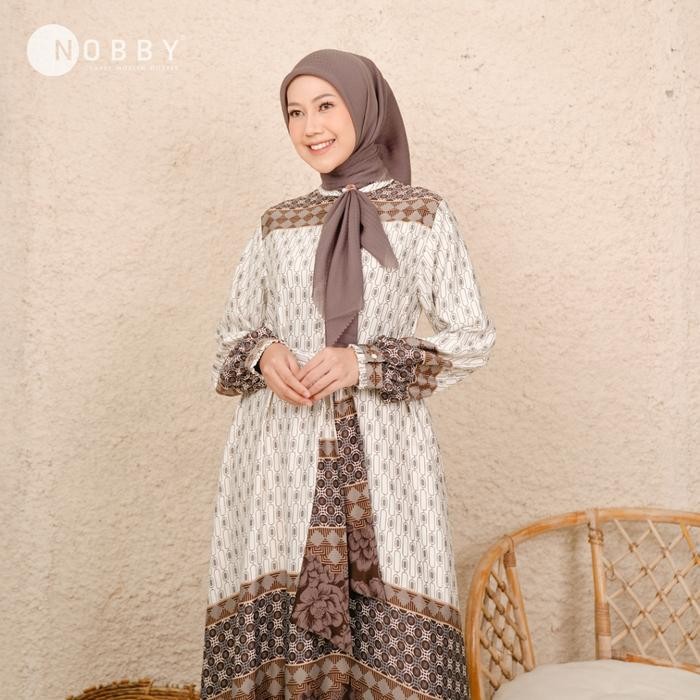 6H27 Nobby Inaranti Dress Gamis Muslim Bahan Woolpeach Uiltimate Motif Monogram