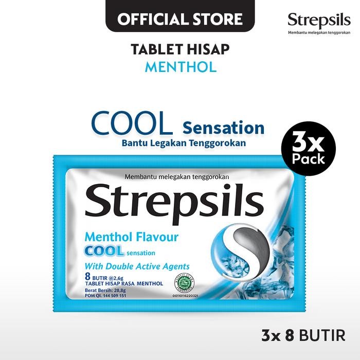 

4ZMI Strepsils Cool 8S X3 - Permen (Tablet Hisap) Pelega Tenggorokan