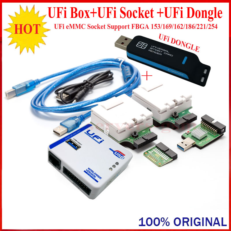 New Original UFi Box Full set/UFi Box/UFI Dongle/eMMC Socket Support FBGA153/169/162/186/221/254 for