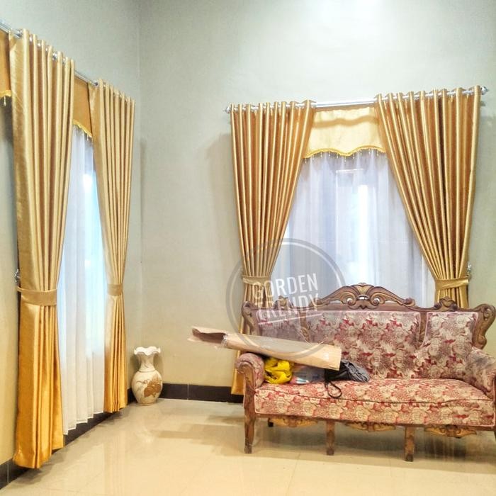 Gorden Blackout Gold Polos, Tirai Jendela, Gordyn Pintu, Korden Mewah