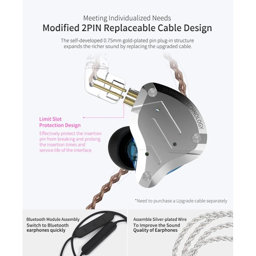 Kz Zs10 Pro With Mic Hybrid Bass Earphone Alt Zsx Zst Zsn Pro