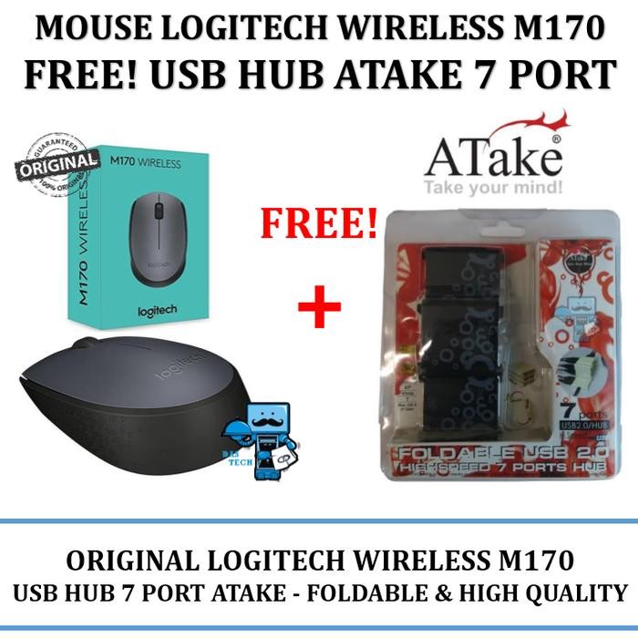 Termurah Mouse Wireless Logitech M170 Free Usb Hub 7 Port Atake