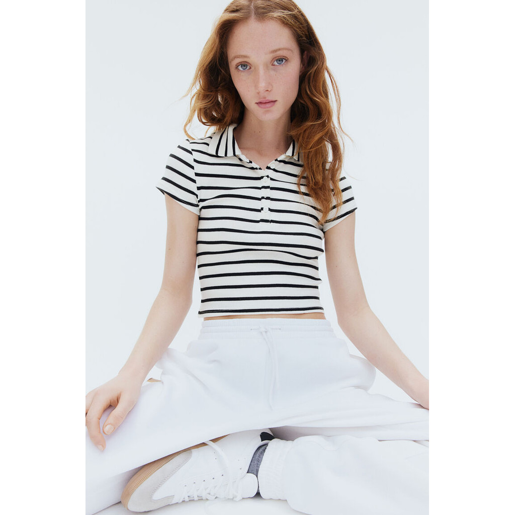 H&M KEMEJA POLO BERGARIS RIBBED