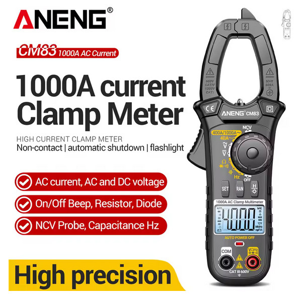 Clamp Meter Digital Multimeter ANENG CM83 LCD Flashlight 1000A