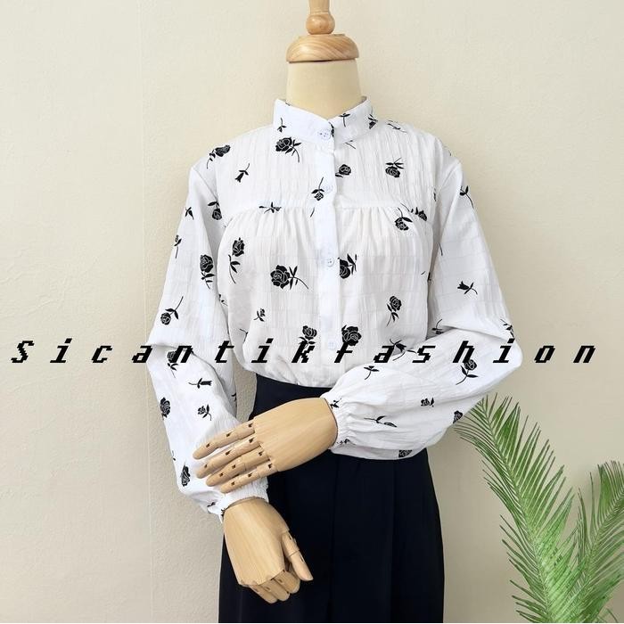 (Allthebest) Blouse Wanita Korean Style // Blouse Motif Bunga Cotton Crinkle Bahan Adem Atasan Baju
