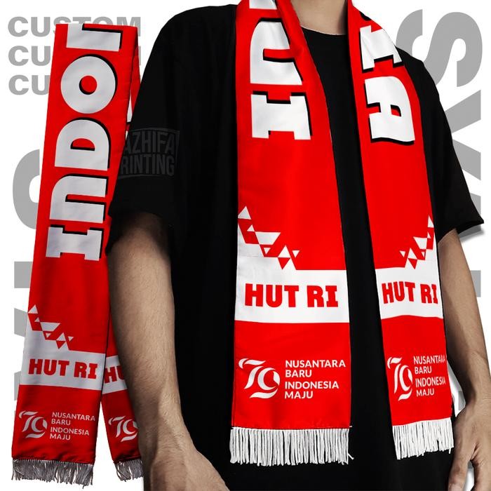 (Allthebest) Nazhifa Printing - Syal Merah Putih Indonesia - Syal 17 agustus HUT RI Scraft Scarf