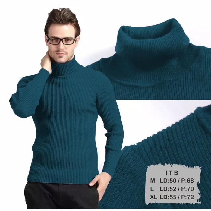 (Allthebest) Kaos kerah tinggi baju leher tinggi turtleneck pria lengan panjang