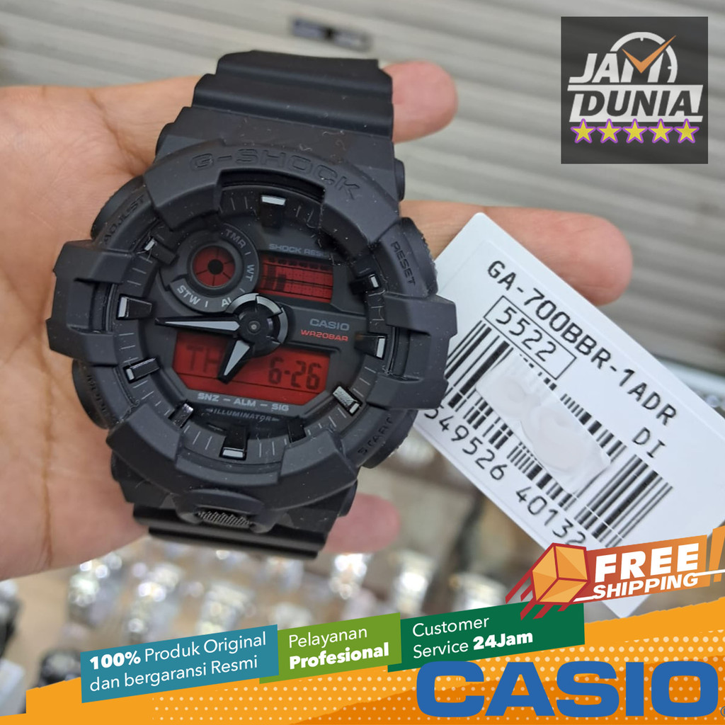 JAM TANGAN PRIA CASIO DIGITAL ORIGINAL RUBBER BLACK AND BOLD RED BLACK RED G-SHOCK GA-700BBR-1ADR G 