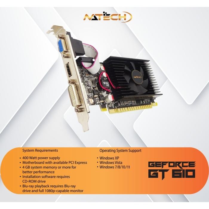 Banyak Dicari Vga Card / Vga Nvidia Gt610 / Vga Gt610 / Vga Natech Gt610 Lp 2Gb Ddr3 64Bit