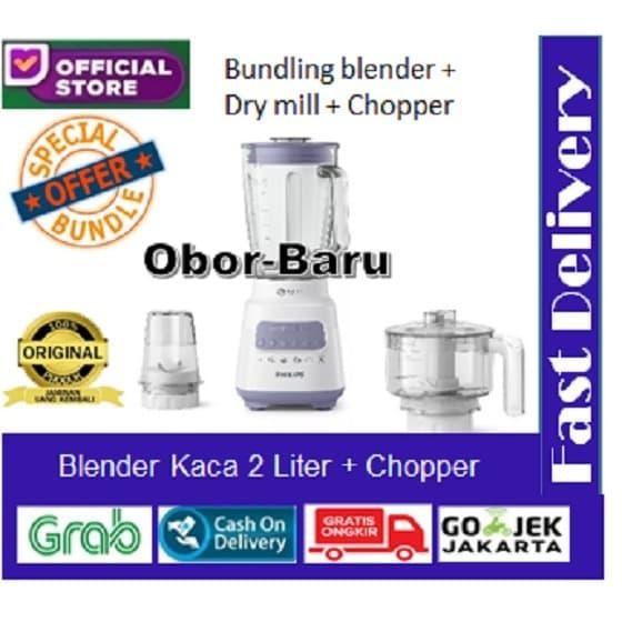 PHILIPS BUNDLING BLENDER KACA 2L HR2222 ABU + CHOPPER