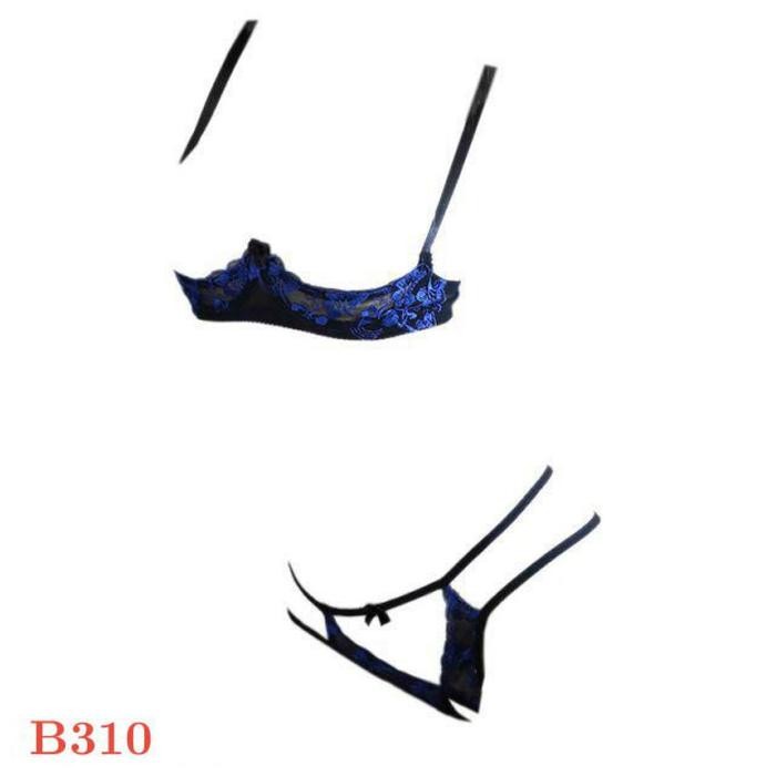 NEW Pakaian Dalam Wanita Sexy B310 Bra Set BH Kawat Hitam Bunga Biru