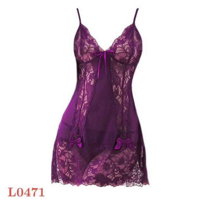 NEW Gaun Malam Sexy L0471 Baju Tidur Dinas Wanita Mini Dress Ungu
