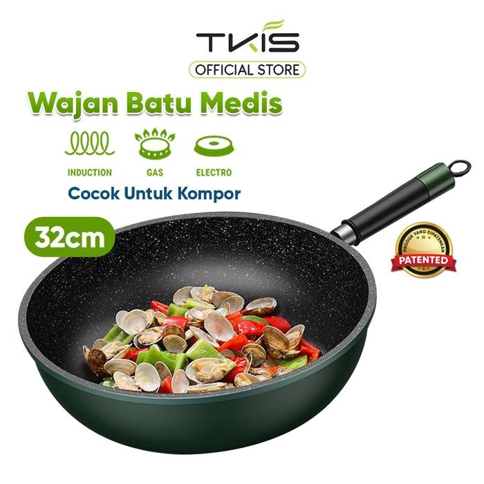 Steincookwaree - Tkis Wajan Batu Medis Wajan Anti Lengket Tahan Gores 32Cm Wajan Hijau