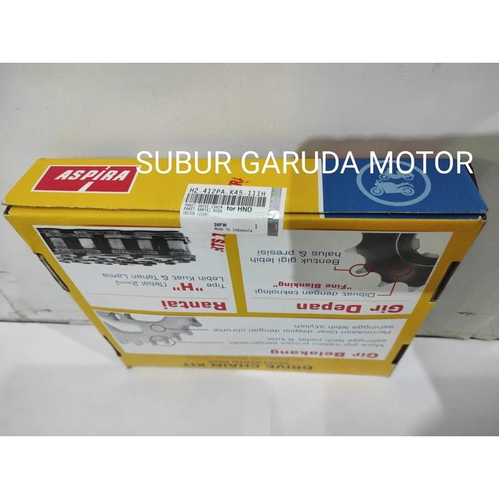 GEAR SET CB 150 R NEW 2018 LED 6 LUBANG K45 15-45 428-128 MERK ASPIRA