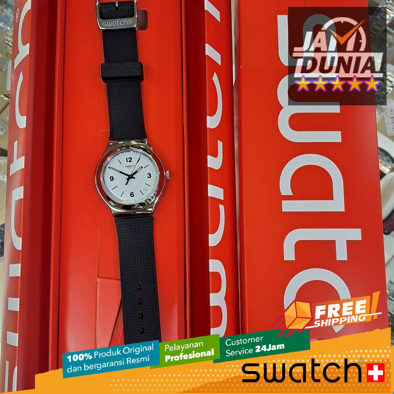 JAM TANGAN PRIA WANITA SWATCH ORIGINAL RESIN BLACK WHITE LINE OUT SWATCH YGS475 SWATCH YG S475 JAM U