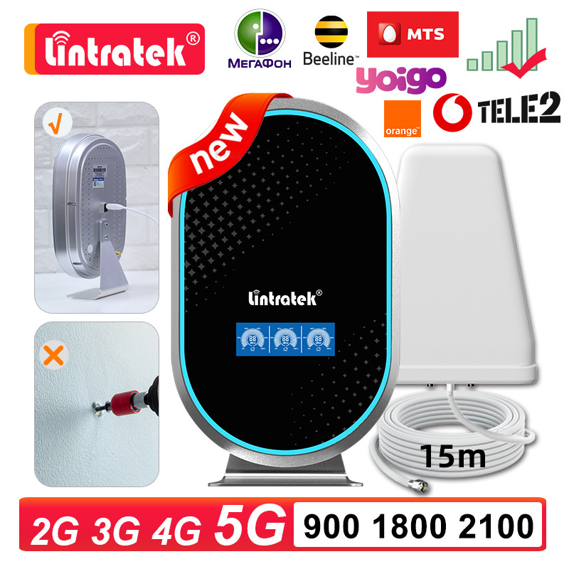 Lintratek 5G Mobile Phone Repeater gsm 2G 3G 4G Cellular Signal Amplifier 900 1800 2100MHz Signal Bo