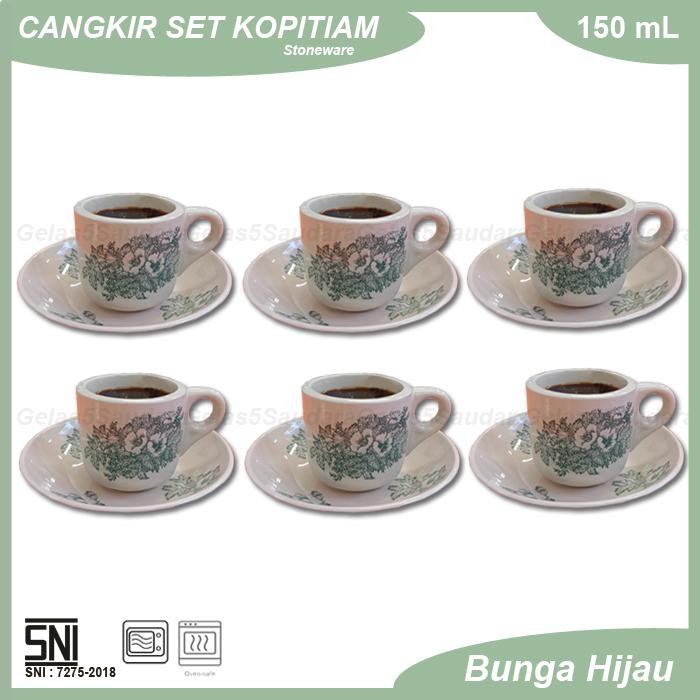 1 Set 6 Pcs Cangkir Kopitiam/Gelas Kopitiam/Cangkir Kopi/Cangkir Kerak/Cangkir Kopitiam Stoneware